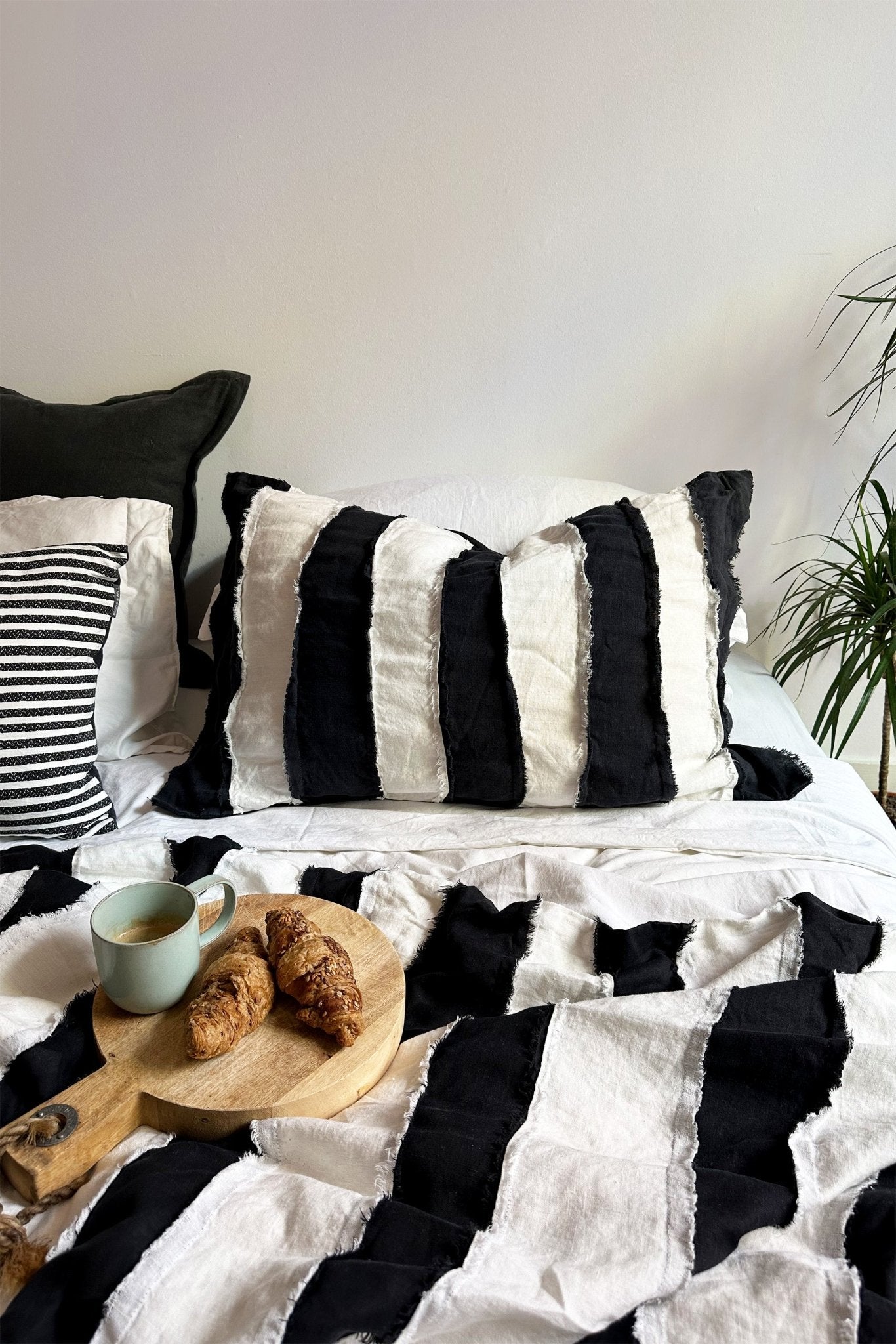 Black and White Striped Linen Pillowcase - Biggs & Hill - pre-order - -