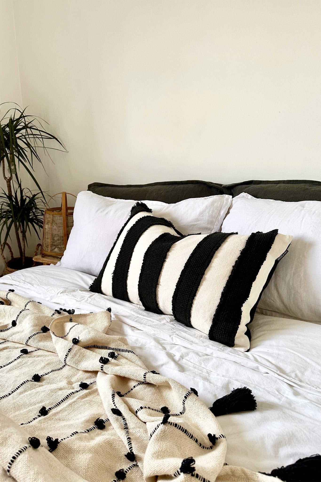 Black and White Striped Texture Linen Cushion Cover - Biggs & Hill - Cushion Covers - 16 inch - 40cm - 60cm