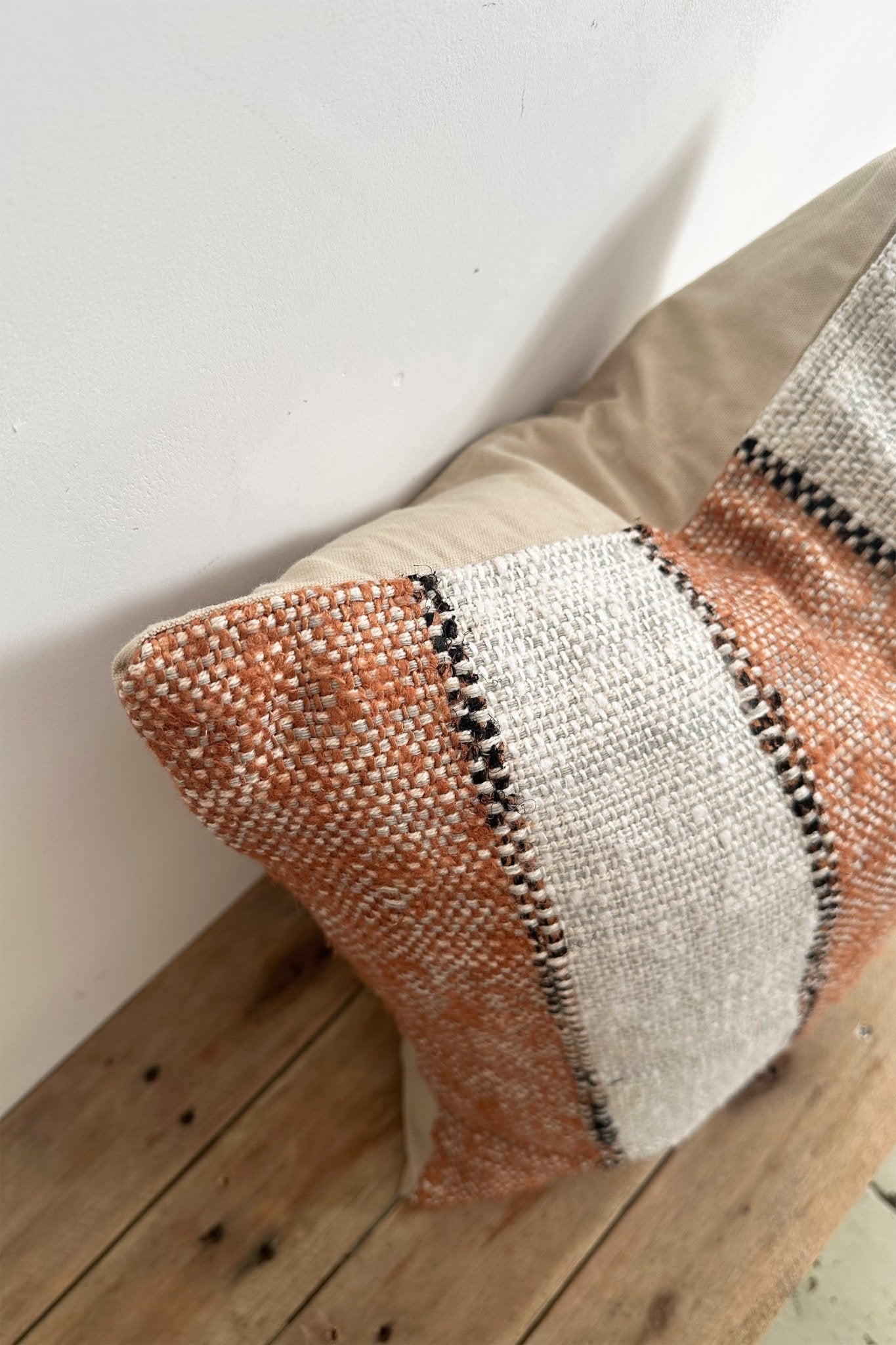 Striped Rust and Cream Textured 45cm (18") Cushion Cover - Biggs & Hill - - -