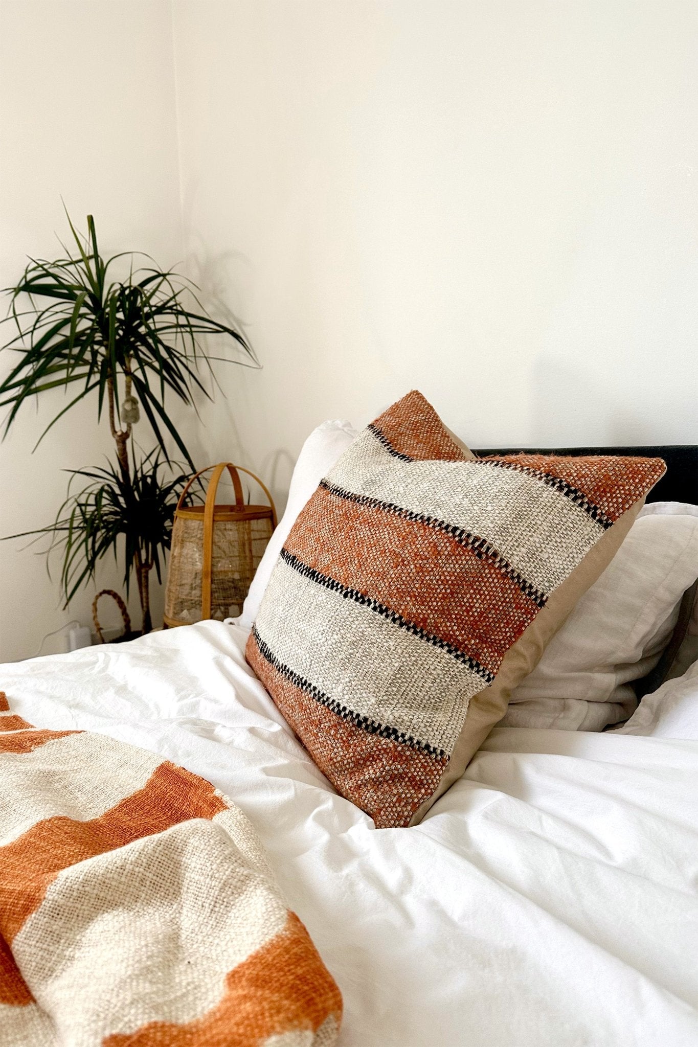 Striped Rust and Cream Textured 45cm (18") Cushion Cover - Biggs & Hill - - -