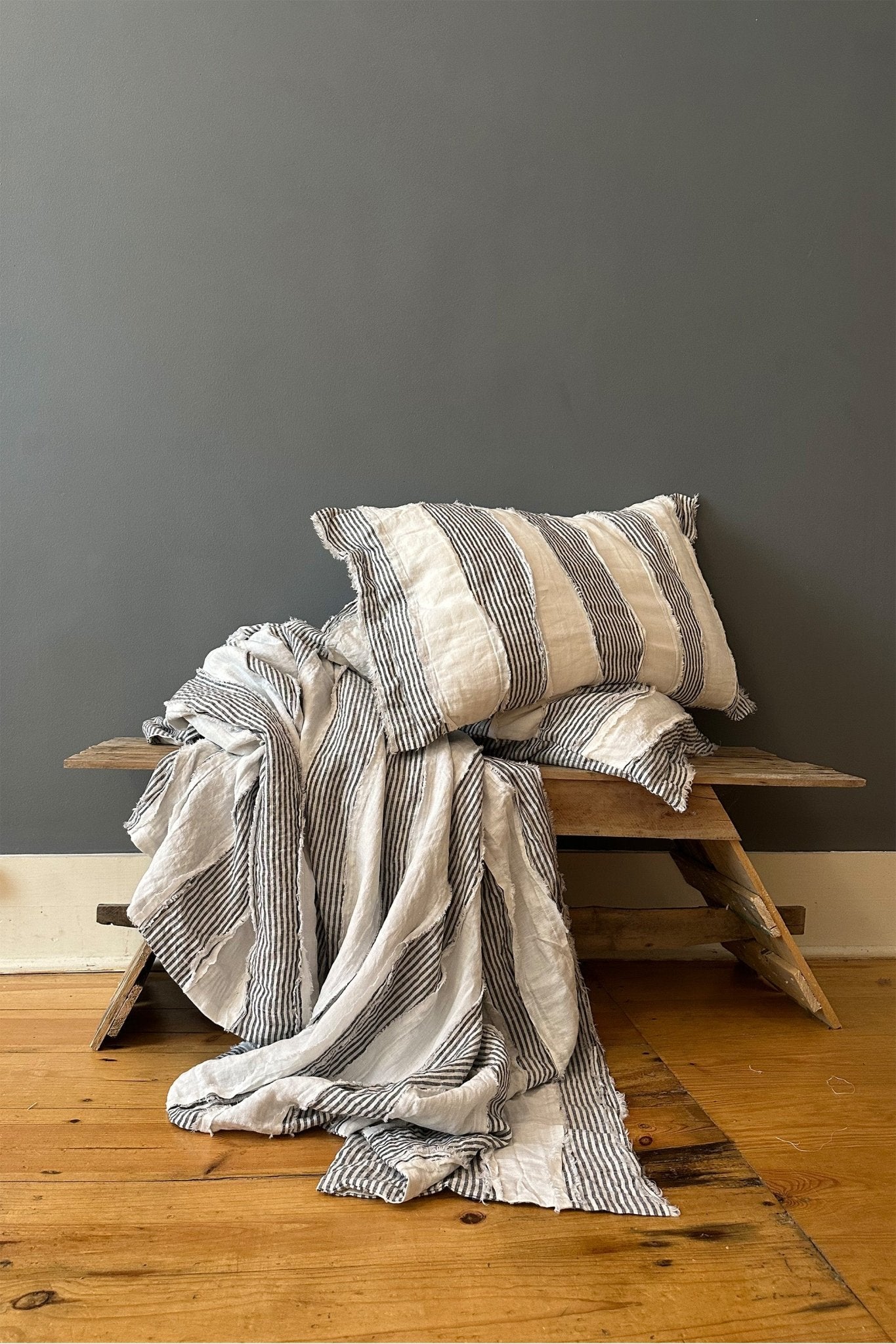 Grey and White Striped Linen Pillowcase - Biggs & Hill - Cushion Covers - 30 inch - 50cm - 75cm
