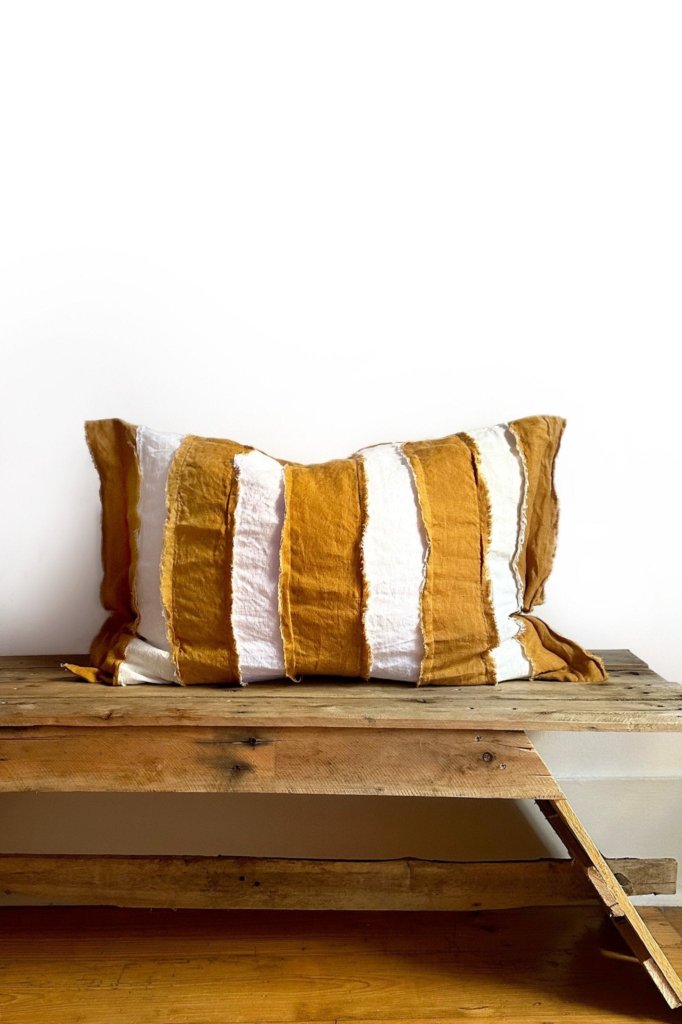 Mustard and White Striped Linen Pillowcase - Biggs & Hill - pre-order - -