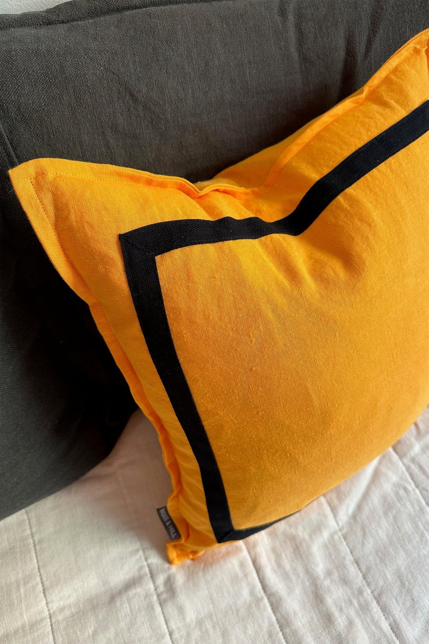 Orange and Black Square Linen Cushion Cover - Biggs & Hill - Cushion Covers - 45cm - black - bold