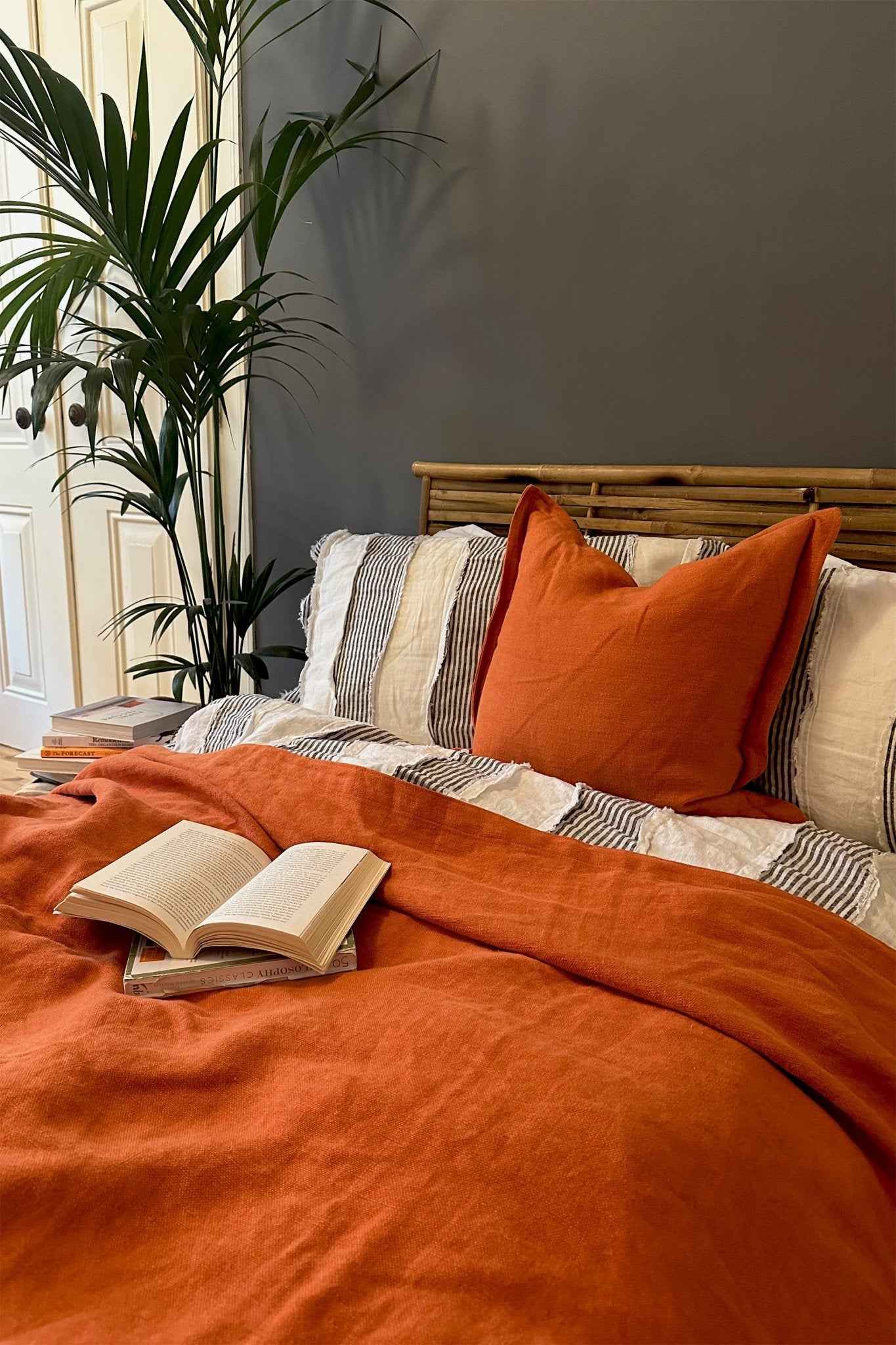 Heavyweight Linen Blanket / Bed Throw in Orange - Biggs & Hill - Blanket - Bedspread - blanket - charcoal