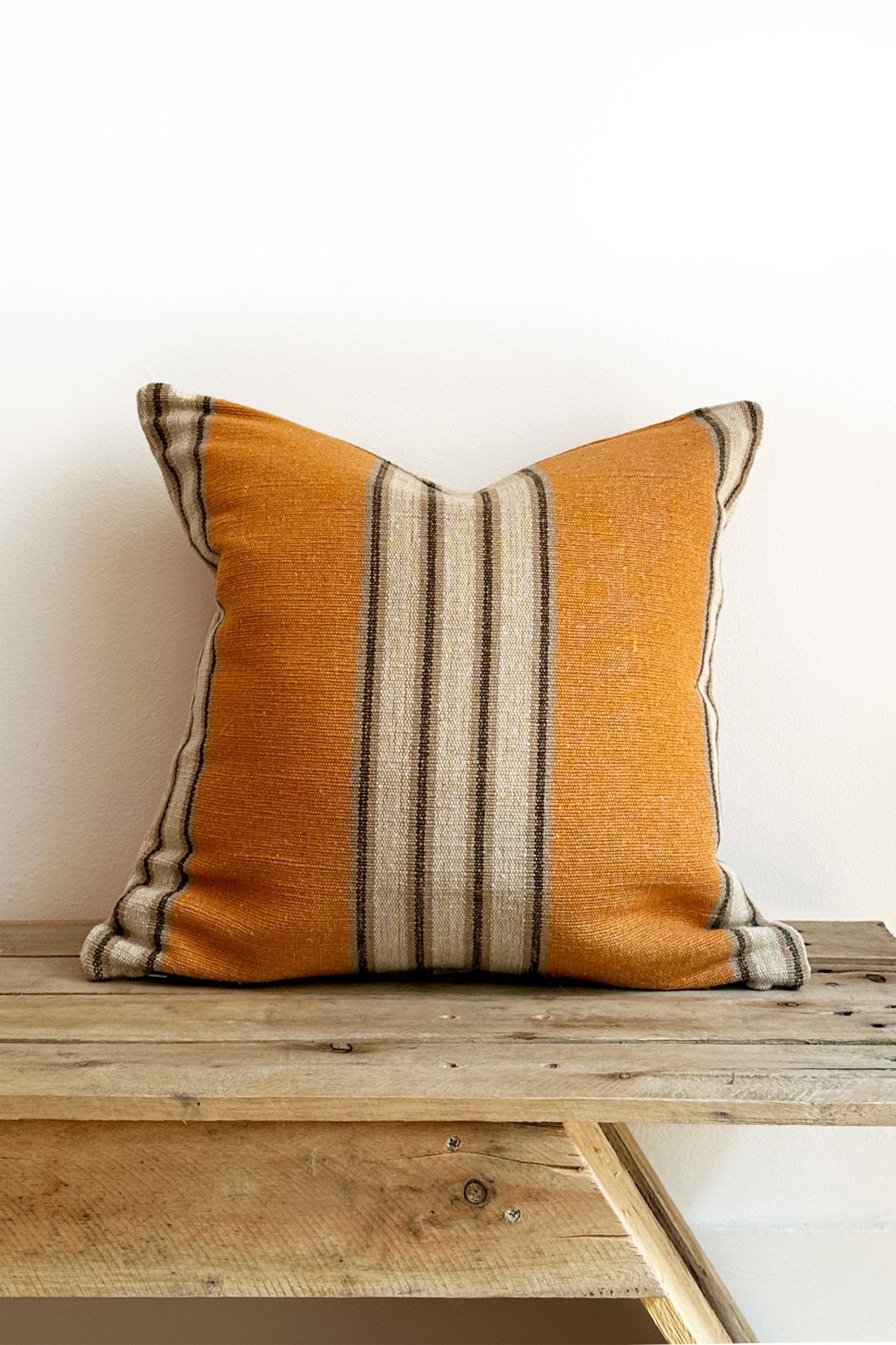 Orange Striped Boho Jute and Cotton Cushion Cover - Biggs & Hill - Cushion Covers - 18 inch - 45cm - black