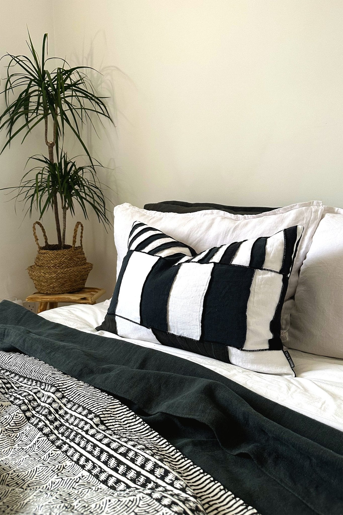 Abstract Tribal Stripes Black and White Linen Cushion Cover - Biggs & Hill - Cushion Covers - 16 inch - 40cm - 60cm