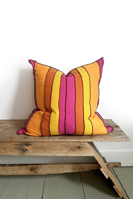Tropical Pink and Orange Linen Stripes Cushion Large 60cm / 24" - Biggs & Hill - Cushion Covers - Bohemian Cushions - Boho Cushions - cushion cover