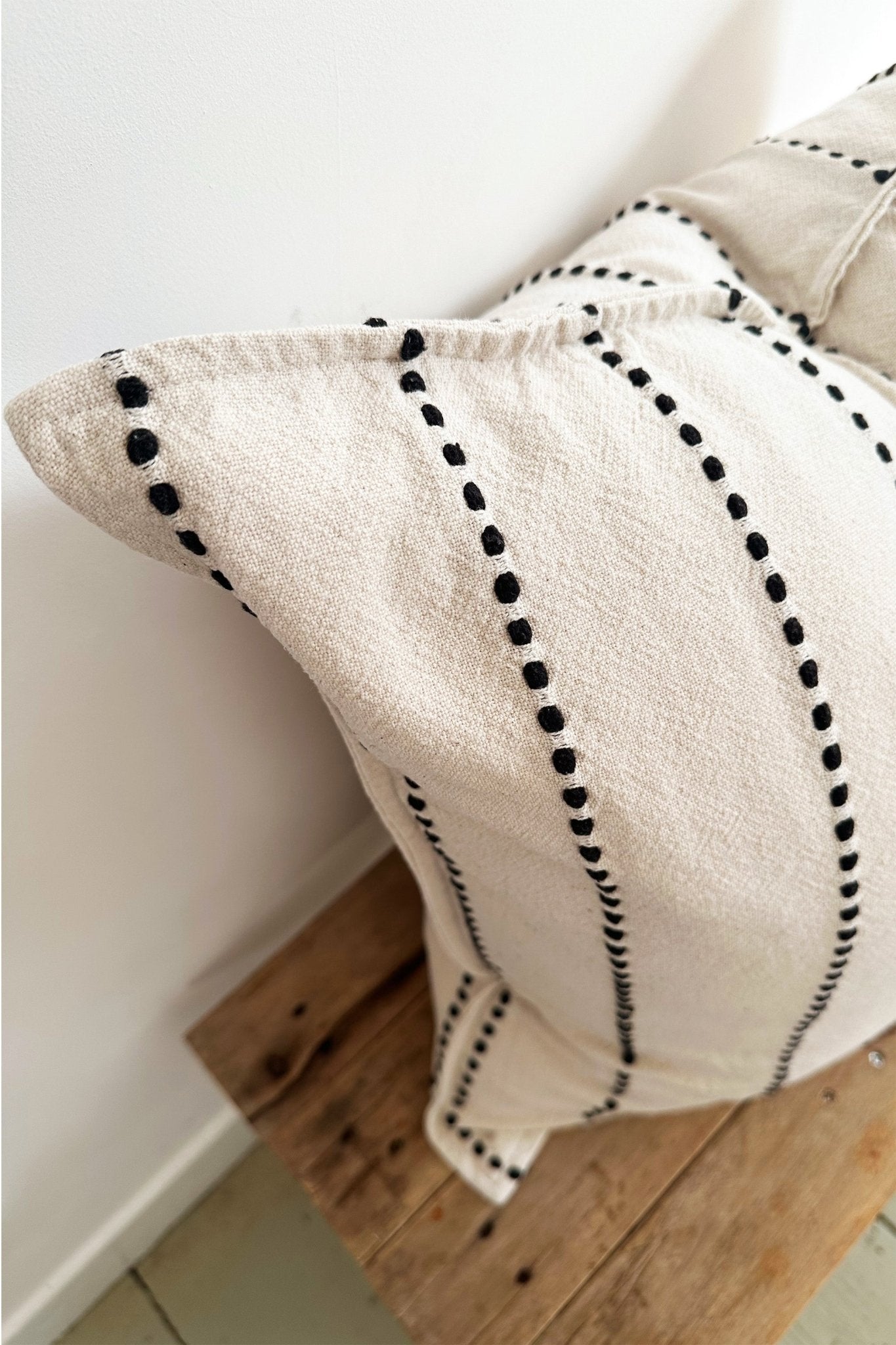 Handwoven Boho Stripe White and Black Cushion Cover - Biggs & Hill - Cushion Covers - 18 inch - 24 inch - 30 inch
