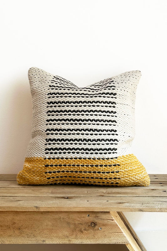 Yellow and White Boho Geometric Handwoven Cushion Cover - Biggs & Hill - Cushion Covers - 18 inch - 45cm - black